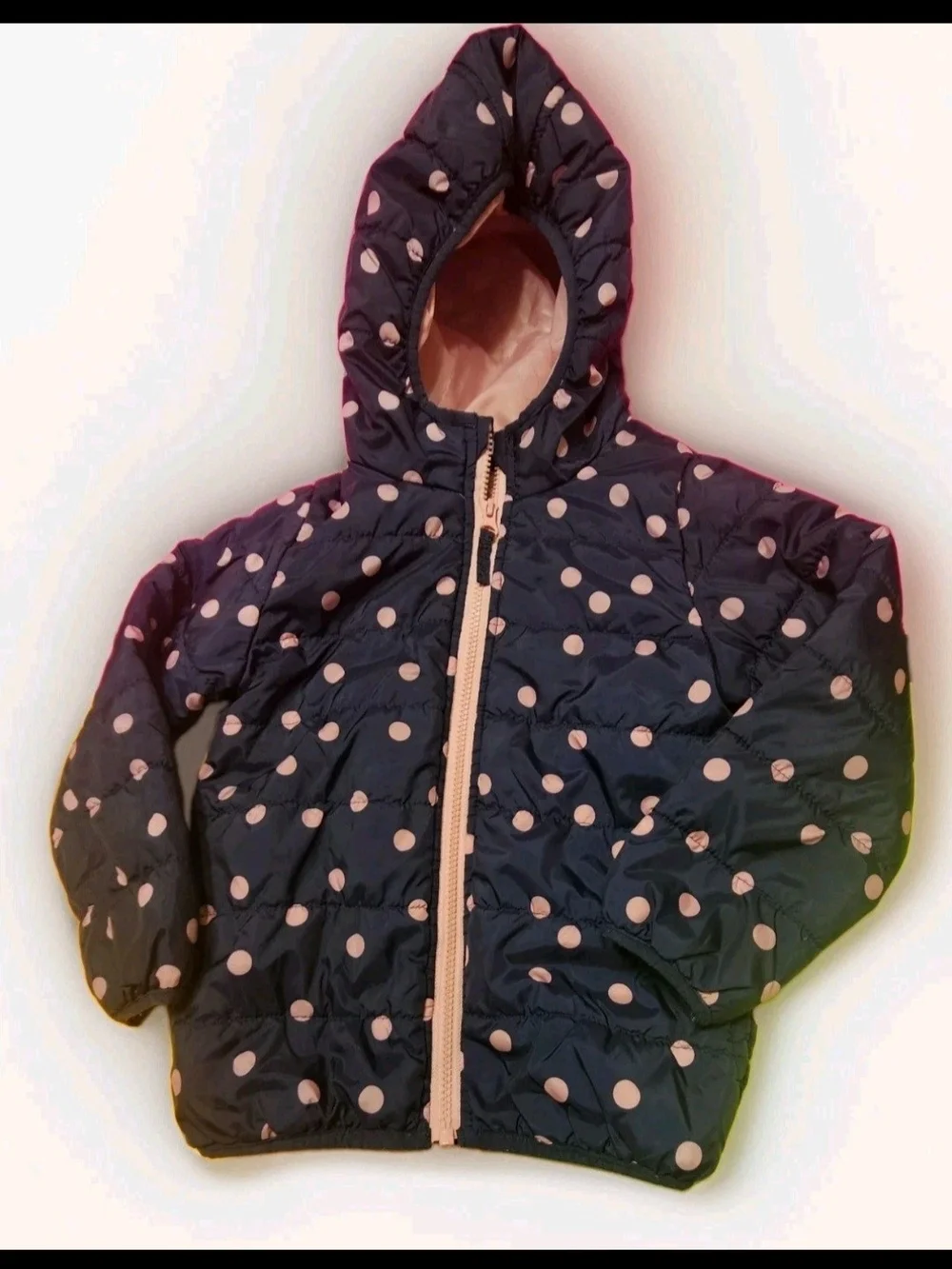 Carter's Navy Hooded Puffer Jacket with Pink Polka Dots